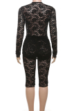 Coffee Sexy Solid Color Lace Ruched Deep V Neck Skinny Jumpsuits