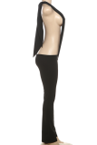 Pink Sexy Solid Color Backless Deep V Neck Skinny Jumpsuits