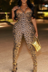 Leopard Print Sexy Print Hollow Out Asymmetrical Collar Skinny Jumpsuits