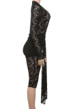 Coffee Sexy Solid Color Lace Ruched Deep V Neck Skinny Jumpsuits