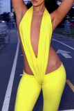 Pink Sexy Solid Color Backless Deep V Neck Skinny Jumpsuits