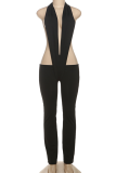 Pink Sexy Solid Color Backless Deep V Neck Skinny Jumpsuits