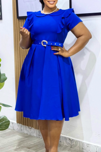 Royal Blue Casual Elegant Solid Color With Belt O Neck Long Dresses