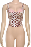 Leopard Print Sexy Leopard Print Lace Asymmetrical Collar Tops