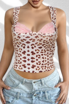 Leopard Print Sexy Leopard Print Lace Asymmetrical Collar Tops
