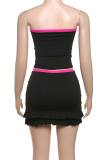 Black Sexy Print Draw String Strapless Sleeveless Two Pieces