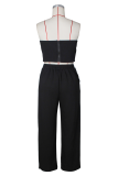Blue Casual Solid Color Buckle Strapless Sleeveless Two Pieces