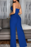 Blue Casual Solid Color Buckle Strapless Sleeveless Two Pieces