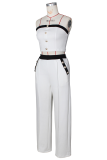 Blue Casual Solid Color Buckle Strapless Sleeveless Two Pieces