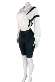 Rose Red Casual Stripe Draw String Zipper Zipper Collar Long Sleeve Two Pieces