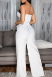 Blue Casual Solid Color Buckle Strapless Sleeveless Two Pieces
