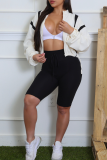 Rose Red Casual Stripe Draw String Zipper Zipper Collar Long Sleeve Two Pieces