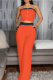 Orange Casual Solid Color Buckle Strapless Sleeveless Two Pieces
