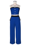 Blue Casual Solid Color Buckle Strapless Sleeveless Two Pieces