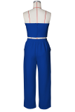 Blue Casual Solid Color Buckle Strapless Sleeveless Two Pieces