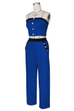 Blue Casual Solid Color Buckle Strapless Sleeveless Two Pieces