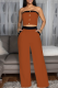 Yellow Brown Casual Solid Color Buckle Strapless Sleeveless Two Pieces