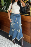 Blue Casual Solid Color Patchwork Straight Mid Waist Patchwork Bottoms