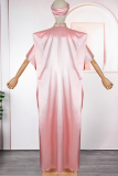 Pink Casual Solid Color Hollow Out O Neck Long Dresses