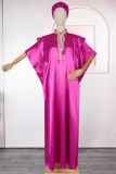 Pink Casual Solid Color Hollow Out O Neck Long Dresses