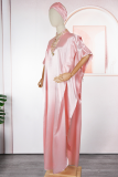 Pink Casual Solid Color Hollow Out O Neck Long Dresses