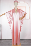 Pink Casual Solid Color Hollow Out O Neck Long Dresses