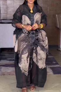 Grey Casual Print Patchwork V Neck Half Sleeve Two Pieces