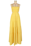 Rose Red Casual Solid Color Hollow Out Spaghetti Strap Long Dresses