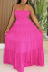 Rose Red Casual Solid Color Hollow Out Spaghetti Strap Long Dresses