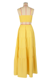 Rose Red Casual Solid Color Hollow Out Spaghetti Strap Long Dresses