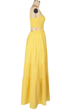 Rose Red Casual Solid Color Hollow Out Spaghetti Strap Long Dresses