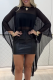 Black Sexy Solid Color See-Through O Neck Three Quarter Two Pieces