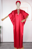 Pink Casual Solid Color Hollow Out O Neck Long Dresses