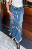 Blue Casual Solid Color Patchwork Straight Mid Waist Patchwork Bottoms