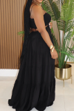 Rose Red Casual Solid Color Hollow Out Spaghetti Strap Long Dresses