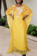 Yellow Casual Embroidery Hot Drill O Neck Three Quarter Two Pieces