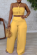 Yellow Casual Solid Color Draw String Backless Halter Sleeveless Two Pieces