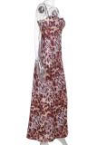 Leopard Print Sexy Print Patchwork Spaghetti Strap Long Dresses