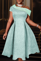 Light Green Prom Solid Color Patchwork Oblique Collar Evening Dresses