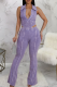 Purple Casual Solid Color Patchwork Turndown Collar Sleeveless Two Pieces