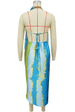 Tangerine Red Sexy Tie Dye Backless Halter Irregular Dresses