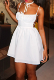 Black Sexy Solid Color Backless Strap Design Spaghetti Strap Dresses