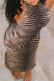 Black Sexy Zebra Print Backless O Neck Long Dresses