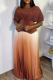 Coffee Elegant Gradient Pleated V Neck Half Sleeve Two Pieces