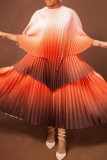 Red Elegant Gradient Irregular Pleated O Neck Three Quarter Two Pieces