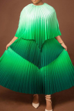 Red Elegant Gradient Irregular Pleated O Neck Three Quarter Two Pieces