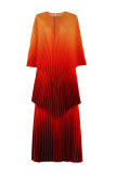Red Elegant Gradient Irregular Pleated O Neck Three Quarter Two Pieces