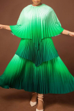 Red Elegant Gradient Irregular Pleated O Neck Three Quarter Two Pieces
