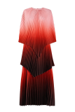 Red Elegant Gradient Irregular Pleated O Neck Three Quarter Two Pieces