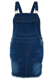 Deep Blue Casual Solid Color Pocket Strap Plus Size Dresses